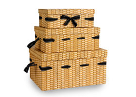 Set Of 3 Rectangular Wicker Effect Cardboard Hampers