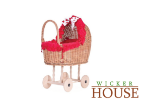 WICKER DOLL PRAM WITH FABRIC